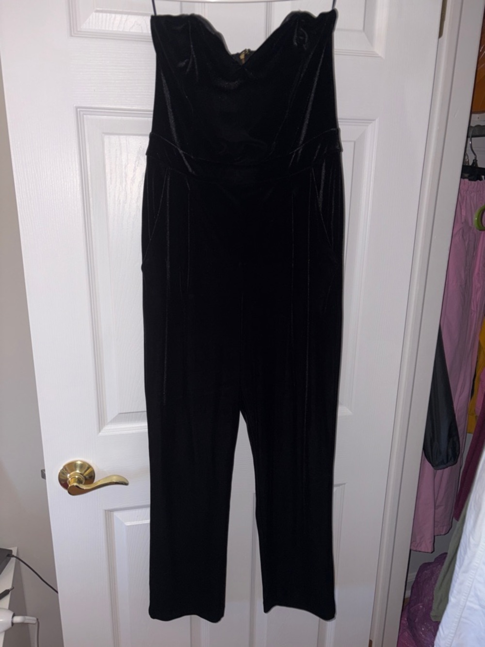 Express Black Strapless Velvet Jumpsuit